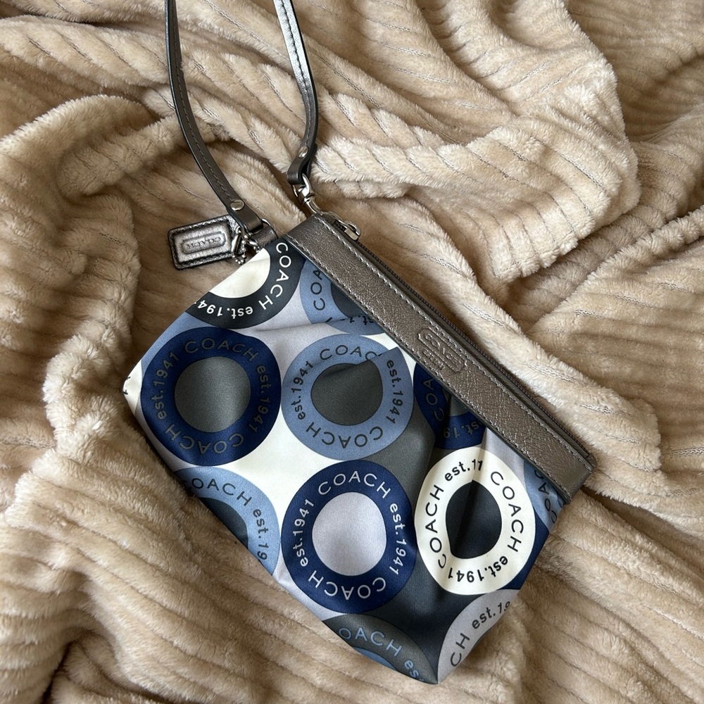 Coach Signature Circles Wristlet - Blue, White, Gray